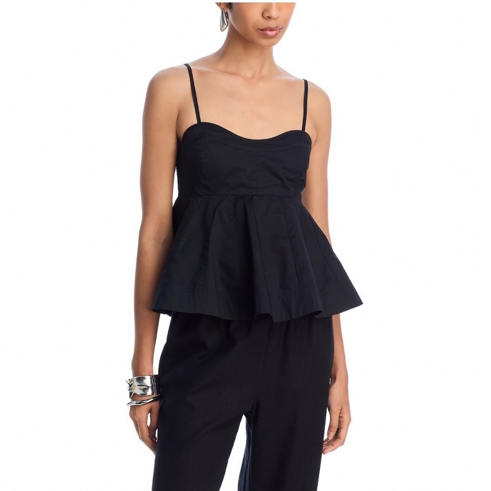 Steve Madden Delta Peplum Top Black Sweetheart Neck Cotton BP104596 Large